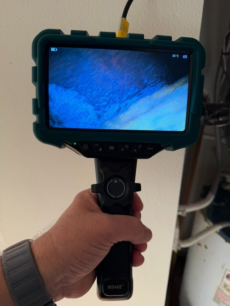 Video borescope used to inspect the HVAC closet during a Home Enviro mold inspection.