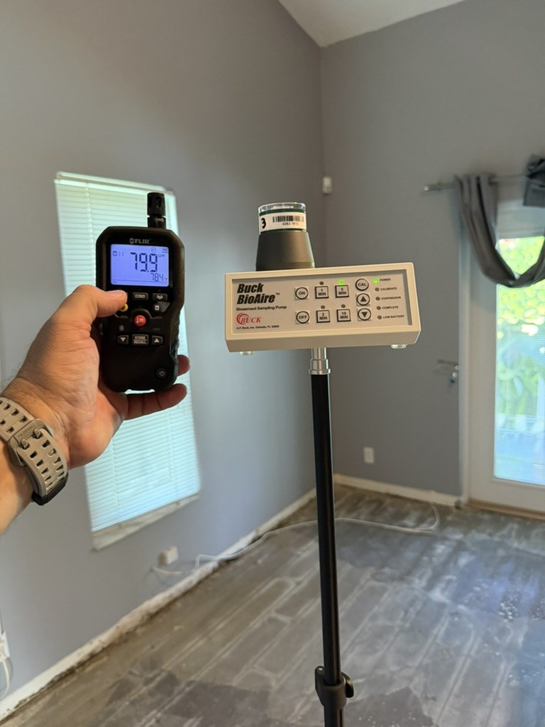 Indoor mold air sampling performed during Plantation Florida assessment.