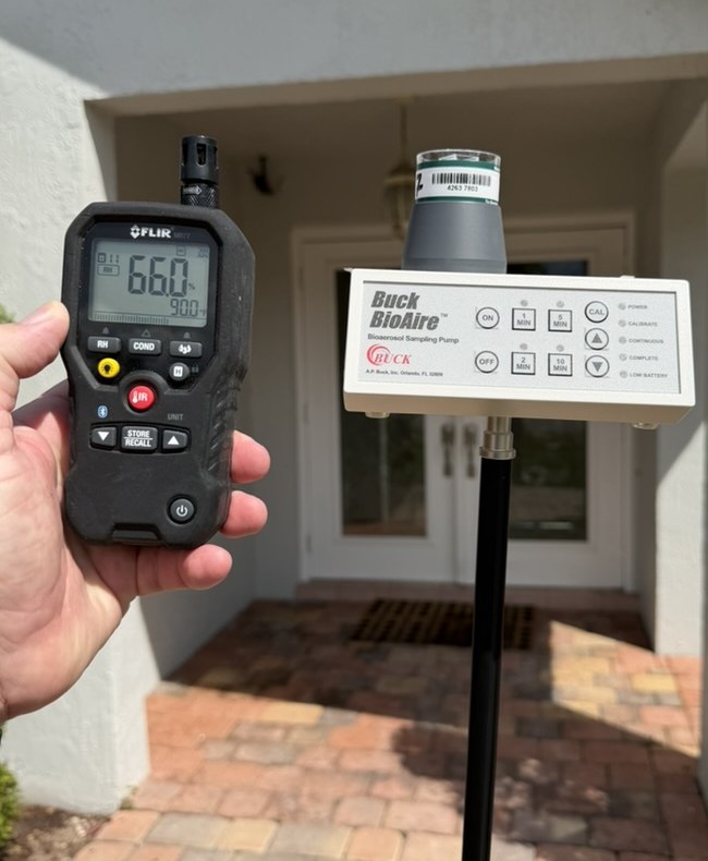 Outdoor reference air sampling during Plantation Florida mold inspection.